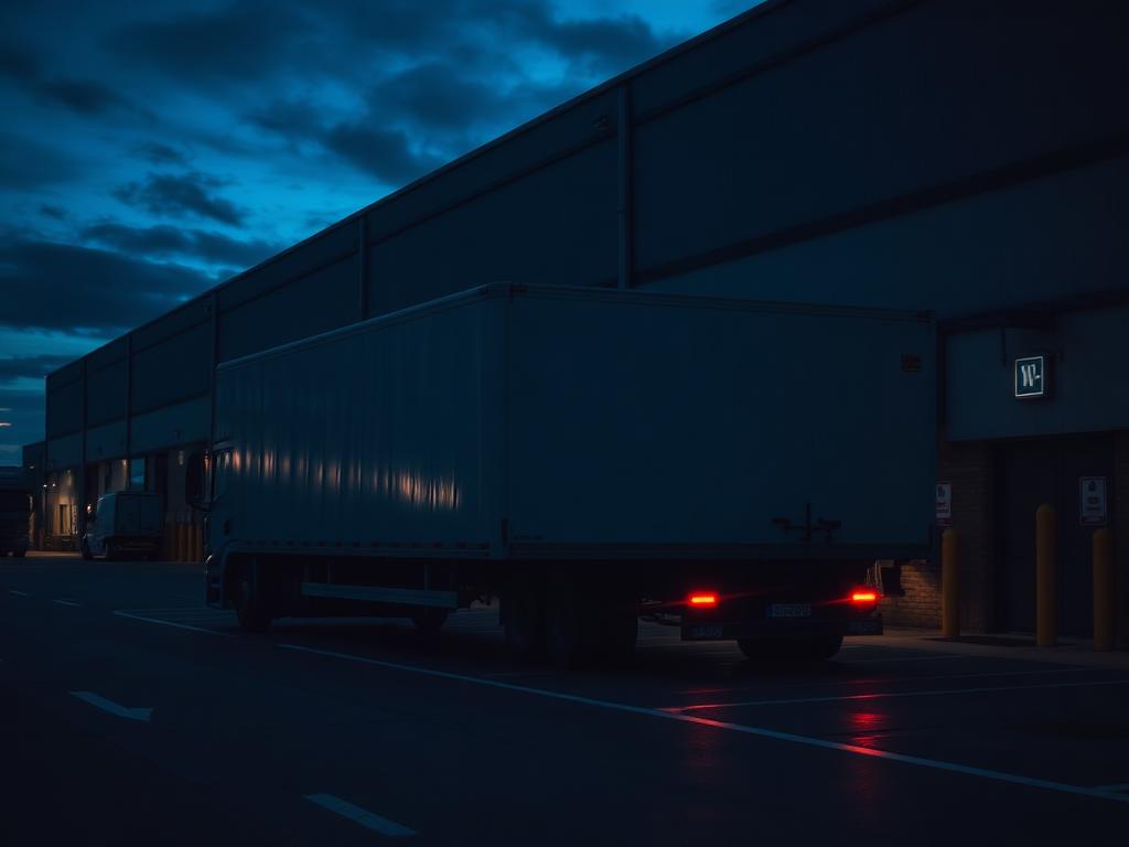 Refrigerated distribution truck at a cold-chain warehouse loading dock